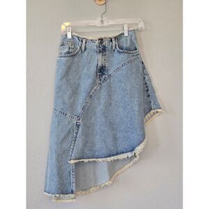 NWT Francesca's Asymmetrical Denim Midi Skirt Raw Hem Y2K Size S Festival